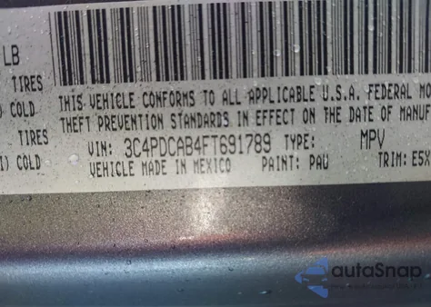 2015 Dodge Journey American Value Pkg из США, поврежденный, VIN 3C4PDCAB4FT691789